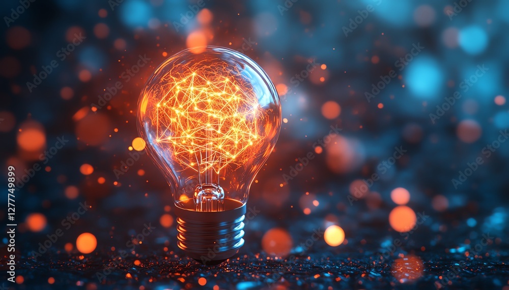 Poster a lightbulb with interconnected neural pathways forming into complex strategies, symbolizing the pow