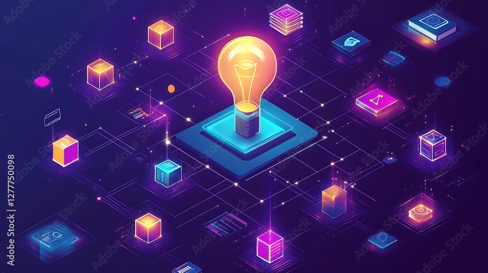 Poster illuminated idea network digital data information flow