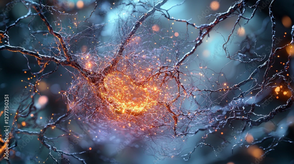 Poster Intricate light pathways representing complex neural networks digital art abstract environment aesthetic viewpoint