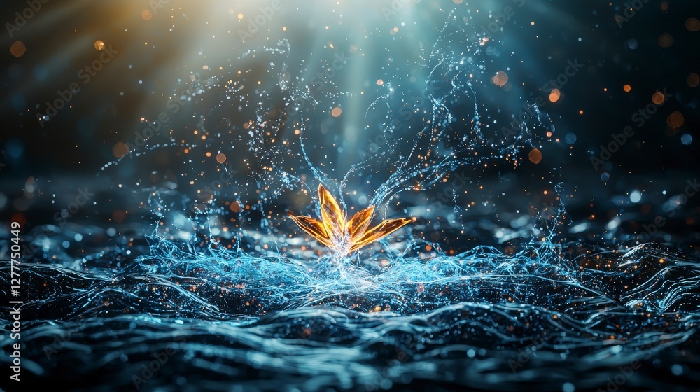 Aufkleber luminous energy field splashing in water nature digital art tranquil environment close-up view mindf