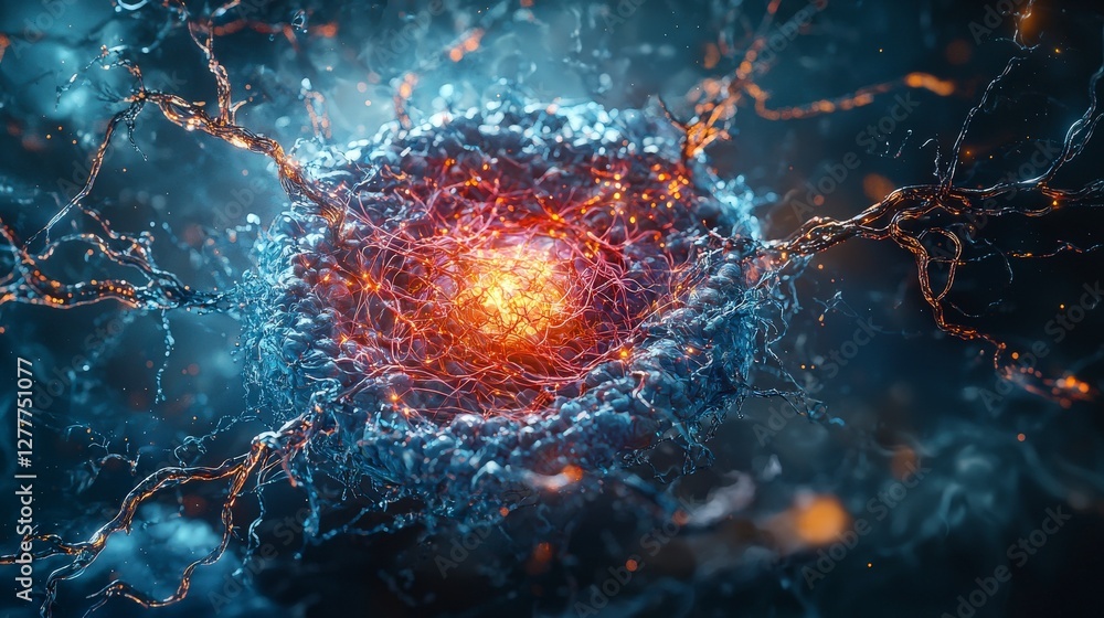 Poster Futuristic neural network in motion abstract visualization digital art sci-fi environment close-up viewpoint