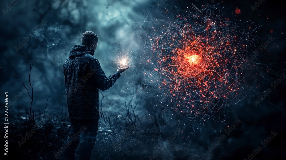 Poster Futuristic ethical ai interaction enchanted forest digital art mystical environment introspective viewpoint