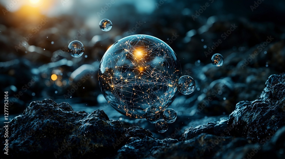 Poster Futuristic quantum computing landscape abstract visualization digital art sci-fi environment close-up perspective