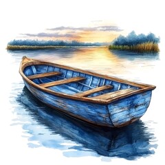 Obraz premium Serene Sunset A Rustic Rowboat on Calm Waters.