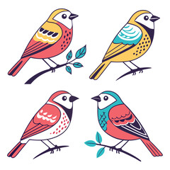 Drawn Colorful Birds Style Vector Design  