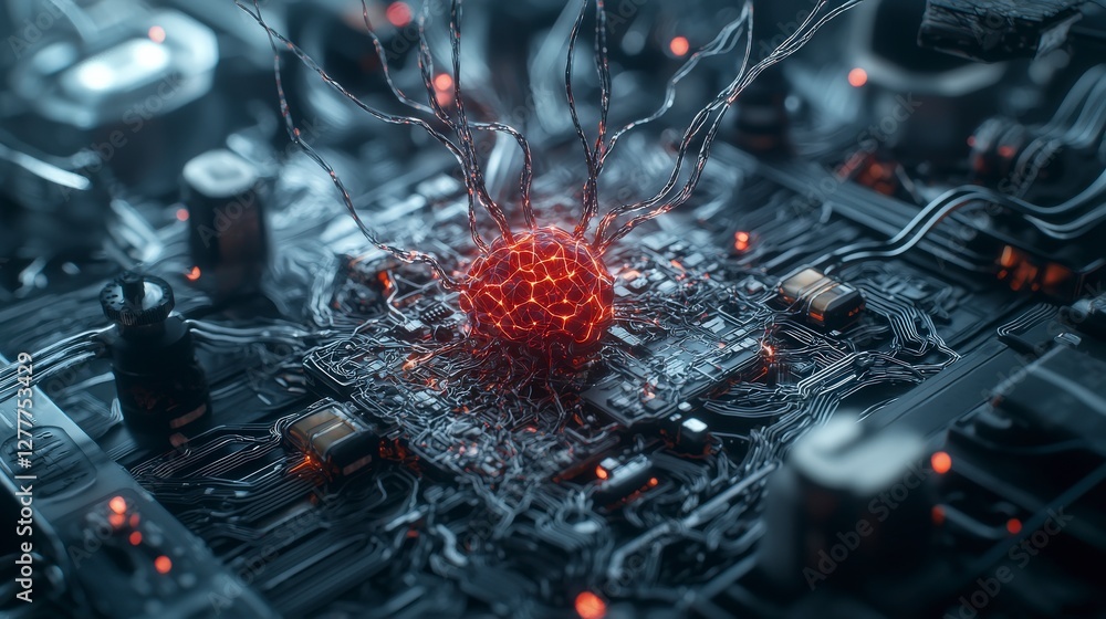 Poster Holographic neural network visualization digital lab 3d render high-tech environment macro view innovative concept