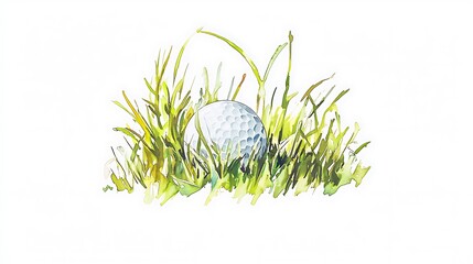 Watercolor Golf Ball in Grass - Artistic Golf Illustration.