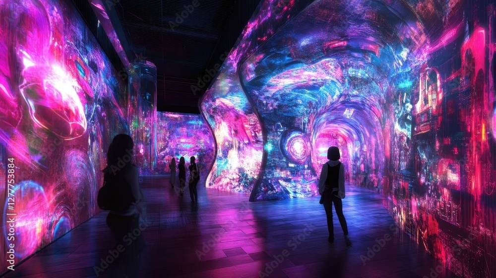 Poster A modern art installation with interactive digital projections and technology-driven features, offering an immersive experience.