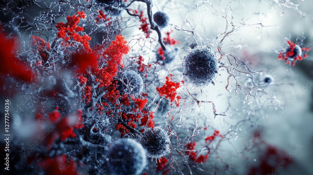 Fototapete Exploring synthetic biology concepts through vibrant microbial visualizations in a sci-tech environment