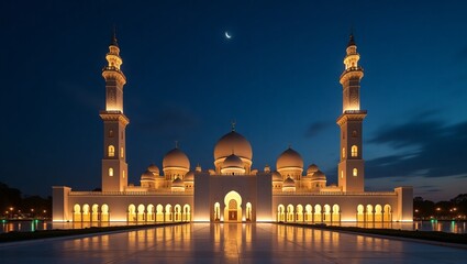 Fototapeta premium beautiful night view of mosque islamic ramadhan