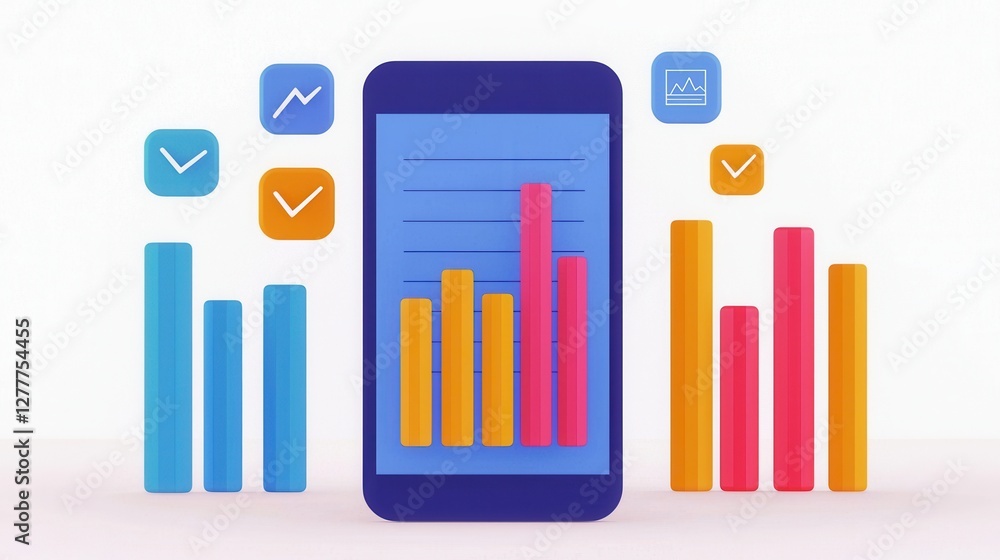 Poster ads concept. visualizing digital marketing analytics with interactive mobile infographic