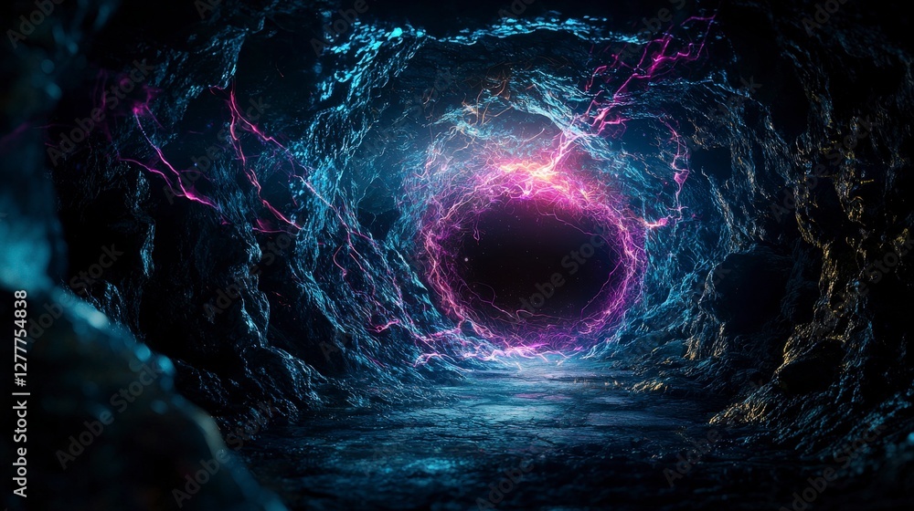Poster liminal space encounter surreal cave digital art sci-fi environment abstract viewpoint cosmic concep