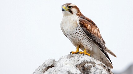 Falcon perched on rock, desert background, wildlife photography