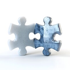 Obraz premium Minimalistic 3D Puzzle Pieces Fitting Together in Soft Blue and White Tones