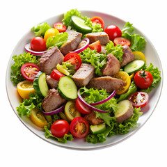 salad with vegetables and meat on white