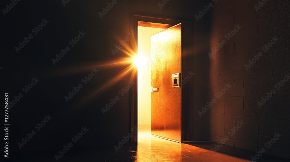 Aufkleber a safe door opens with bright light spilling from within, creating a dramatic and secure atmosphere.