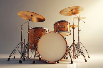 Professional Drum Kit Studio Setup Vintage Brown Music Instrument Percussion