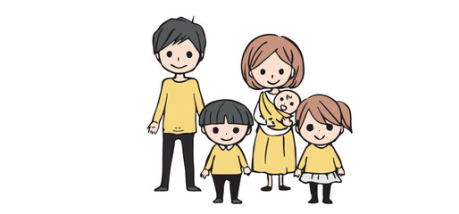 家族の全身イラストのセット