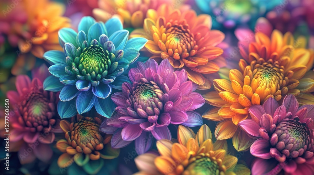 Aufkleber a stunning close-up of abstract flowers, with a mix of vibrant colors, creating a unique and colorfu