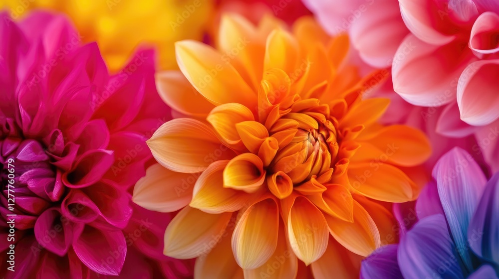 Poster A stunning close-up of abstract flowers, with a mix of vibrant colors, creating a unique and colorful visual display.