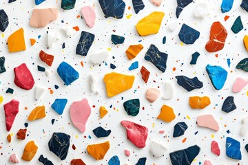Colorful Terrazzo Texture White Background Irregular Stone Chips Modern Design Abstract Pattern