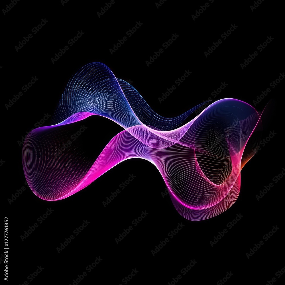 Poster Abstract wave lines pattern dynamic colorful light flowing isolated on black background. concept of music, party, technology, modern. Abstract flowing wavy lines.