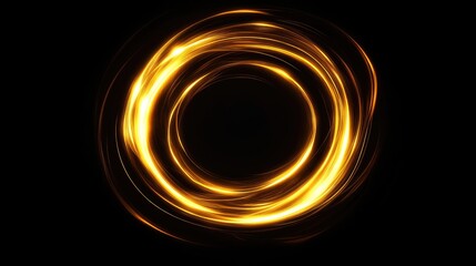 Naklejka premium An abstract golden circle light effect, glowing brightly against a contrasting black background, evoking a sense of modern artistry and sophistication.