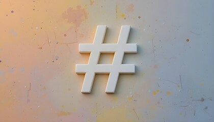 White Hashtag Symbol on Artistic Pastel Background with Colorful Splatter