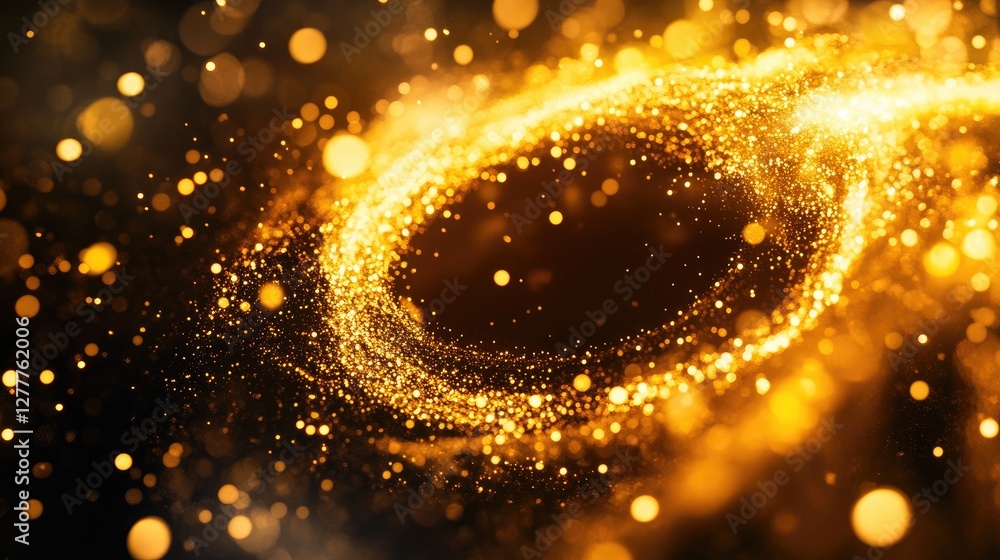 Poster An abstract image of a golden circle light effect on a black background, creating a mesmerizing and dynamic visual display.