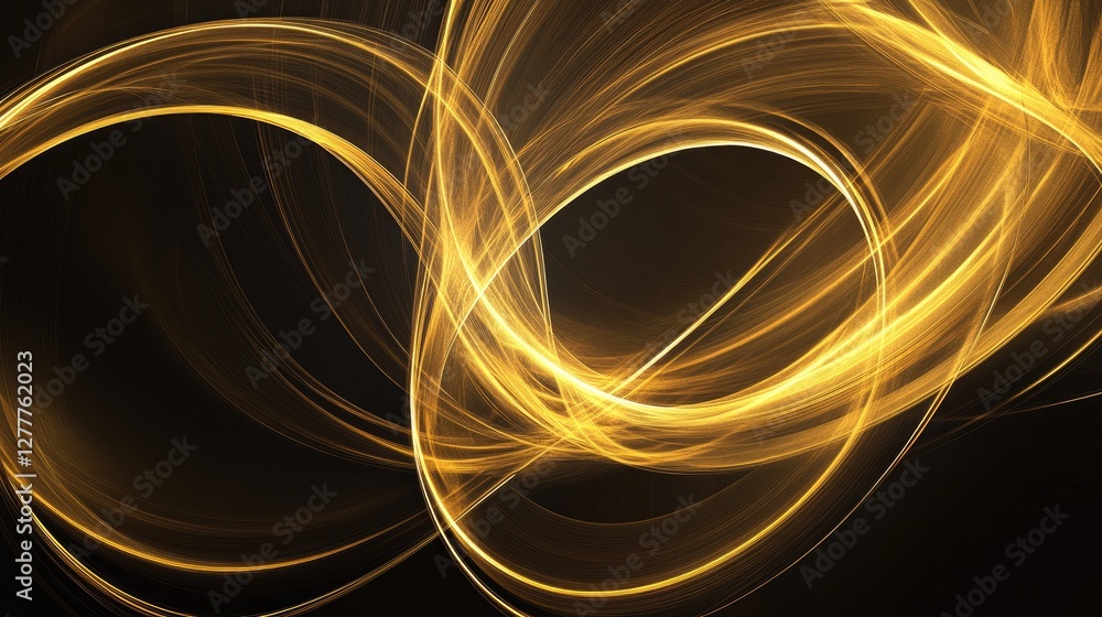 Poster An abstract image of a golden circle light effect on a black background, creating a mesmerizing and dynamic visual display.