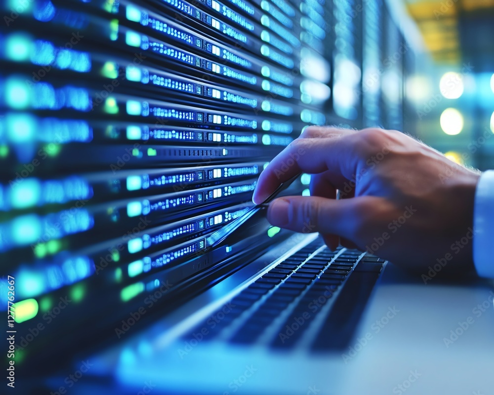 Leinwandbilder a person sharing files via a laptop on a cloud server, illustrating cloud computing, data sharing, a