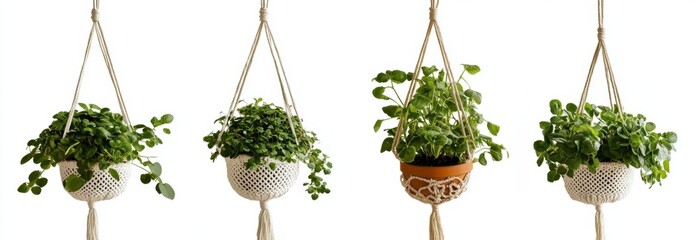 Hanging herb planters, white background, home decor