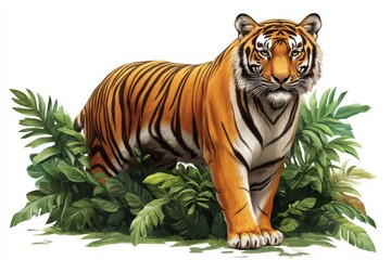 Obraz premium Majestic Bengal Tiger in Lush Tropical Foliage Wild Animal Wildlife Scene