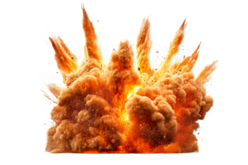 Explosion occurs with orange and brown smoke cloud