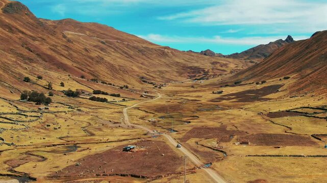 Stunning valley view at Chaullacocha remote Quechua community near Cusco, Peru. Lares trek portion. Trip for community outreach