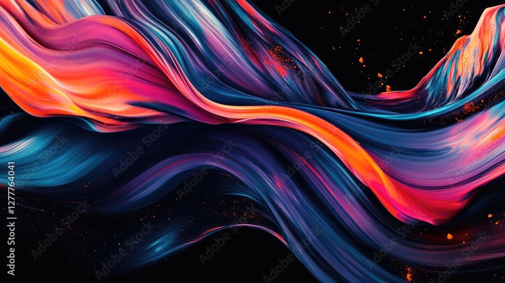 Poster colorful wave lines dynamically flow across a black background, representing the energy of music and