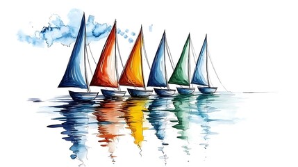 Obraz premium Colorful Sailboats in Watercolor Style.