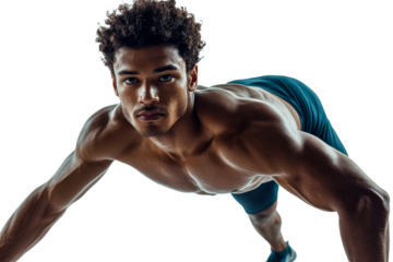 Young man performing push ups in workout session