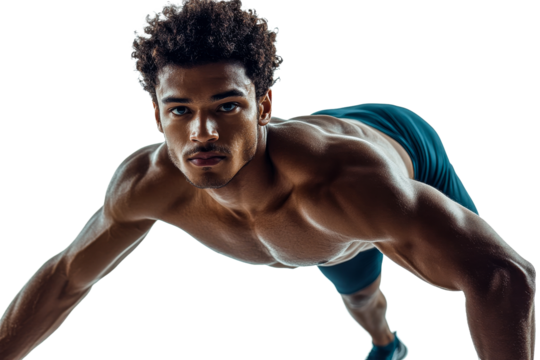 Young man performing push ups in workout session
