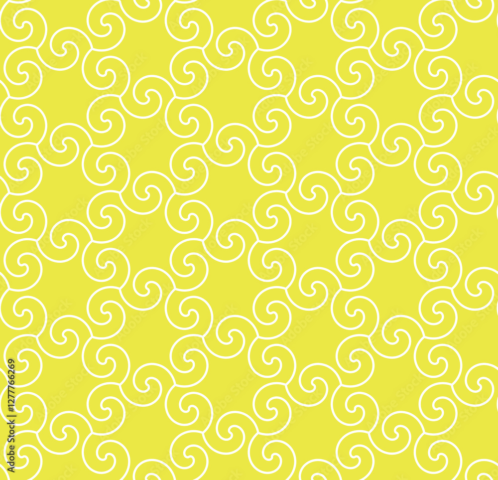 Poster The geometric pattern with wavy lines. Seamless vector background. White and yellow texture. Simple lattice graphic design