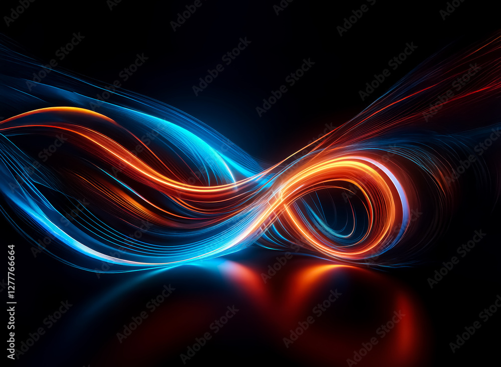Aufkleber abstract wavy light trails in blue and orange hues on a dark backdrop, creating a dynamic and fluid 