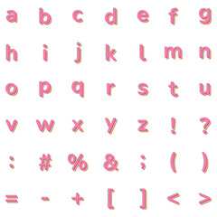 ピンクの立体アルファベット小文字と記号