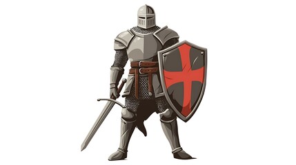 Obraz premium Medieval Knight in Full Armor with Sword and Shield.