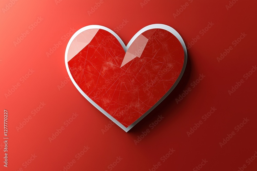 Poster red textured heart with white outline on a gradient red background
