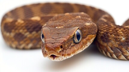 Fototapeta premium Close-up of a brown snake on white background (1)