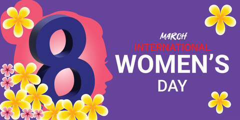 International women's day web banner vector. Elegant background or banner for March 8. Modern vector template for woman international celebration.