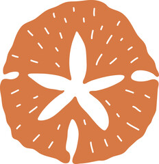 Hand drawn sand dollar shell illustration for souvenir printing. Coastal isolated vector clipart. Sea shell silhouette on white background. Creative logo design. Summer vacation trendy graphic print.