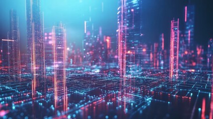 Fototapeta premium Neon Cityscape: A Digital Metropolis at Night