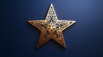 Gold Star Ornament on Dark Blue Background