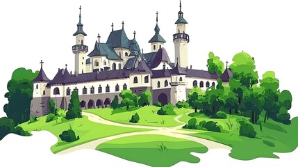 Fototapeta premium Fairytale Castle in Lush Green Landscape.